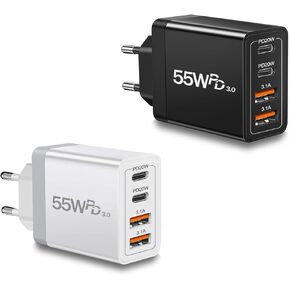 2 Pack European Travel Plug Adapter USB C 55W