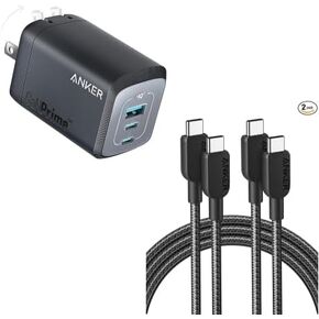 Anker 240W USB C to USB C Cable (2Pack,6ft)&Anker Prime 100W USB C Charger, Anker GaN Wall Charger, 3-Port Compact Fast PPS Charger