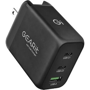 GEARit 65W USB C Charger Block - Fast Charging 3-Port GaN Wall Charger with PD 3.0 & PPS for Apple, Samsung, Dell XPS, MacBook Pro/Air, iPhone, iPad, Google Pixel - Multi Port Fast Charger USB Type C