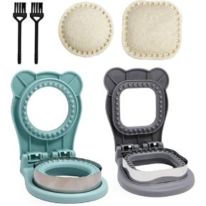 2Pcs Uncrustable Sandwich Cutter,Square&Round Sandwich Cutters for Kids Lunch,Crustless Sandwich Cutter with Brush,Sandwich Sealer for DIY School Lunch Boxes Boys Girls (Grey S+Blue R)