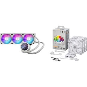 Asus Rog Ryuo III 360 Argb White Cpu Cooler و TUF Gaming TF120 Argb White 3-Pack Fans