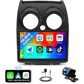 SIXWIN Android Car Stereo for Nissan Rogue 2007-2015 with Round Hazard Wireless CarPlay Android Auto Mirror Link 2G+32G 9 Inch Touchscreen Bluetooth GPS Navigation WiFi FM Backup Camera MIC