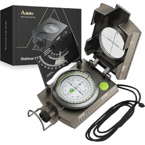 Compass Hiking Survival, IP65 Waterproof Metal Compass with Sighting Clinometer and Carry Bag, Multifunctional, Professional, for Camping Hunting Hiking Navigation