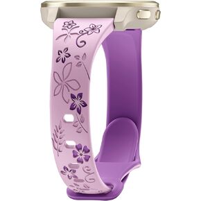 20mm Floral Engraved Watch Band Compatible With Garmin Vivoactive 5/Vivoactive 3, Soft Slim Silicone Cute Embossed Strap for Venu Sq/Venu Sq 2/Venu 2 Plus/Forerunner 165/55/245/245/645 Music