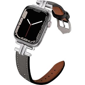 Leather Band Compatible with Apple Watch Band Women 38mm 40mm 41mm 42mm 44mm 45mm, Dressy Leather Strap with T-Shaped Metal Buckle for iWatch Bands Series 10 9 8 SE 7 6 5 4 3 2 1