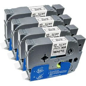 Label Maker Tape Refill Compatible with Brother P-Touch Label Tape TZ TZe Tape 12mm 0.47 Laminated White 1/2" Black on White TZe-231 TZE231 for PT-D210 D220 H110 D410 P710BT H111 1070 1880, 4-Pack