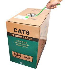 550MHZ CAT6 Plenum Cable 1000ft Blue, 23AWG 4Pair, Solid Network Cable Unshielded Twisted Pair (UTP), Available in Blue, White, Yellow, Gray, Purple, Green & Black (Green)