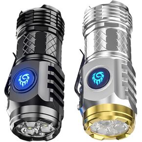 2PCS German Three-Eyed Monster Mini Flash Super Power Flashlight, Thumb Flashlight Mini Flashlights, Pocket Flashlights, Portable Mini Torch, LED Flashlights, Black+Silver