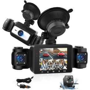 4 Channel Dash Cam 360° View, 1080P Front and Rear Inside, Left Right Dash Camera for Cars, with Night Vision, Parking Monitoring & G-Sensor – 1080p Dual Recording, Reverse Assist, Loop Capture