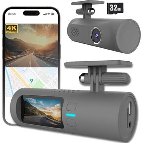 Dash Cam WiFi FHD 4K Car Camera 3840X2160 Front and 1920 * 1080P Rear Car Camera with GPS Strap, 32GB Card, 1.47" IPS Screen, 150° Wide Angle, Night Vision and G-Sensor.