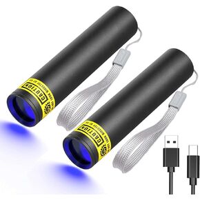 COSOOS 2 Pack UV Flashlight, 365nm USB Rechargeable Black Light Flashlight, Mini Handheld Detector for Dog Cat Urine, Pet Stains, Scorpions, Resin Curing