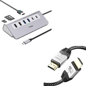9-in-1 USB C Hub with 4K HDMI, PD 100W, USB-C and 2 USB A 3.0 5Gbps, 2 USB A 2.0, SD/TF Slots, 3M HDMI Cable 8K@60Hz Silver