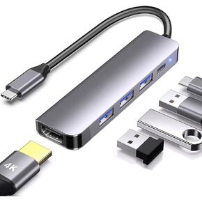 USB C Hub HDMI Adapter - 5-in-1 Multiport Adapter with 100W PD, USB 3.0/2.0, Dongle for MacBook Air/Pro, iPad Pro, Mac, Dell/Acer/HP/ASUS/Steam Deck/Rog Ally