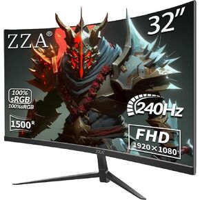 ZZA 32" 1K HDR Gaming Curved Monitor - FHD (1920x1080), 240Hz,1500R, 1ms, Extreme Low Motion Blur, FreeSync Premium, VESA Mountable, DisplayPort, HDMI