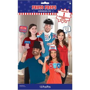 Amscan 392467 Patriotic Photo Props Party Kit, 13 pcs