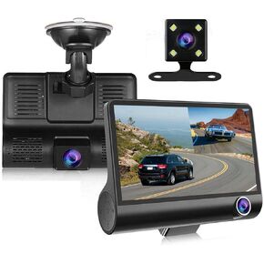 iMountek Dash Cam, 1296P 3 Lens Car Dash Camera Front Inside and Rear Camera 4 in Car Camera 140°Wide Angle Looping Recording G-Sensor, Max Support 32GB Card HDR Motion Detectionfor Car Parking
