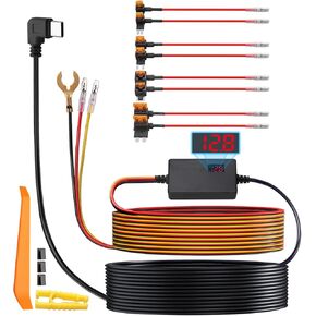 eSynic Upgraded LCD Display Universal USBC Dash Cam Hardwire Kit Suitable for All Brand Dash Camera 3 Wire 3.5m/11.5ft Hardwire Kit for Dashcam Sopport Low Voltage Protection &Acc Mode with 8 Fuses