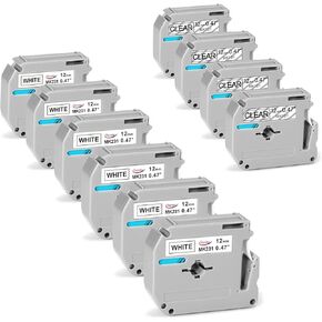 6 White+4 Clear Compatible Brother P-Touch M Tape 12mm 0.47 Inch M131 M231 Label Tape for Brother P-Touch PT-M95 PT-90 PT70 PT-65 PT85 Label Maker, Black on White/Clear, 26.2 Feet 6+4 Pack