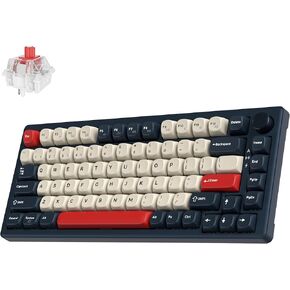 J2 75% Wireless Mechanical Gaming Keyboard, Gasket Tri-Mode BT5.1/USB-C/2.4GHz Hot Swappable 82 Keys RGB Backlit with Custom Knob Super Red Switch, PTB Keycap, QMK/VIA for Win/Linux/Mac