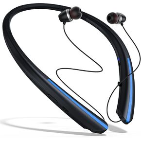 Neckband Bluetooth Headphones, Retractable Headset Wireless Earbuds with Mic, Stereo Noise Cancelling Earphones for Workout Sports Running Driving, Vibration Call, IPX5 Sweatproof (Black Pink)