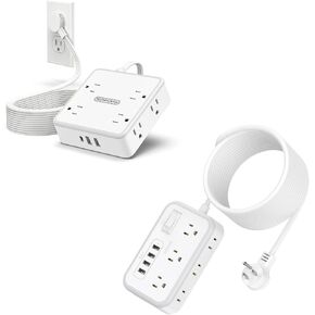 Two 25 FT 11-in-1 & 10-in-1 Extension Cord, 8 AC Outlet with 3 USB & 6 AC Outlet with 4 USB, 1080J Long Cord Surge Protector, Multiple Outlets for Home Office