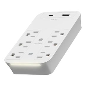 LIDER 6-Outlet Surge Expander with PD-65W USB Type A/C and Guide Light, Fast Rapid Charging, Surge Protector with LED Indicator, Decorator and Standard Receptacles, USB Wall Outlet Extender, White