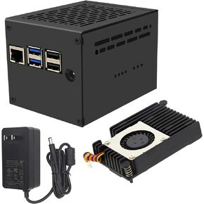 Geekworm X1205-C1 Metal Case+H505 Active Cooler+12V 5A Power Supply for Raspberry Pi 5 and X1205 UPS and Active Cooler and X1000/X1001/X1003/X1004/X1015/M901 PCIe Top