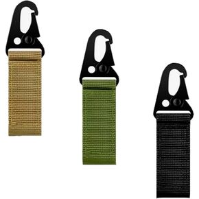 3 Pcs Tactical Molle Key Holder with Key Rings Heavy Duty Belt Keeper Carabiners Keychain Ring Gear Keeper Nylon Belt Key Strap Key Clip Buckle Outdoor Work or Daily Use (Olive Drab, Beige, Black)