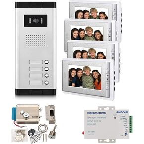 Apartment Video Intercom System and Electric Control Door Lock and 12V Power Supply Control for 4 Units Apartment Household