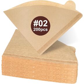 Coffee Filters #2, 200 PCS V60 Coffee Filters, Unbleached Natural Brown Cone Paper Reusable Filter 2 2-4 Cup, Fits for Pour Over and Drip Coffee Maker Home, Coffee Shop, Small Business