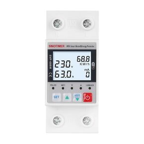 WiFi Smart Energy Meter AC 63A 80-300V WiFi Smart Earth Leakage Over Under Voltage Protector Circuit Breaker Din Rail Electricity Energy Monitor APP Remote Control Smart Life 230V
