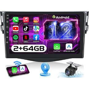 Car Radio Stereo for Toyota RAV4 2007-2012: 4+32G Upgrade 9" 1280x800 IPS Touchscreen, Android 13 Head Unit with Wireless Carplay & Android Auto, Support 5GWiFi BT GPS FM SWC 1080P AHD Backup Camera