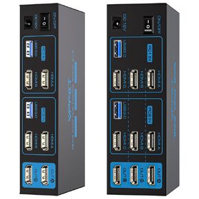 8K HDMI KVM Switch 2 or 3 Monitors 2 Computers Dual Monitor Support 8K@60Hz 4K@120Hz KVM Switcher PC Extended Display for 2 Port Share 4 USB 3.0 HUB Desktop Controller and 2 USB Cables Included