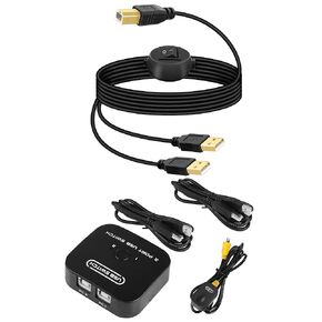 RIIEYOCA USB Printer Sharing KVM Switch,Printer Splitter for Two Devices&2 in 1 USB Printer Cable Splitter,USB A Male to USB B Male Printer Cable with Toggle Switch for Two Computers