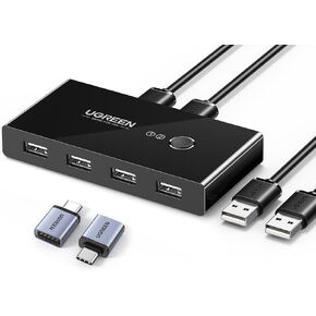 UGREEN USB Switch Selector - 2-Port, 4 Device Sharing, Includes USB C 3.0 Adapter (2 Pack)