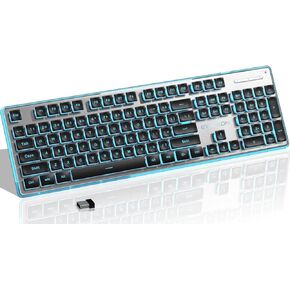EWEADN X7S Wireless Keyboard with White Backlit, Metal Panel, Bluetooth/2.4G Rechargeable Computer Keyboard Silent Light up Full Size Cute Keyboards for Win & MAC-White