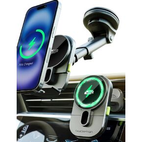 Bracketron MagAlign Extend 15W Magsafe Car Mount Charger, Magnetic Car Phone Holder Charger Wireless Car Charger for iPhone 16 Pro Max 15 14 13 12,Vent/Windshield/Dash Phone Mount Holder Fast Charger