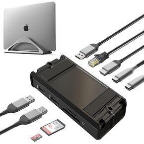 HumanCentric Space Gray Vertical Laptop Stand and UnderDock USB C Laptop Docking Station, Increase Productivity and Declutter Your Desk, Includes Stand, 87W Wall Charger, Dock for Single HDMI Monitor