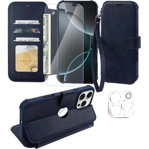 VANAVAGY Compatible for iPhone 16e Wallet Case, RFID Flip Shcokproof Case with Card Holder Kickstand, [Camera Lens & Screen Protector] PU Leather Phone Cover for Wireless Charging,Clove Purple