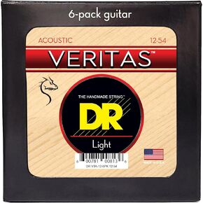 DR Strings Veritas Coated Core Technology Acoustic Guitar Strings, Light 12-54, 3-Pack (VTA-12-3PK)