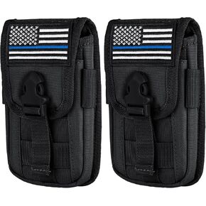 IronSeals 2 Pack Tactical Phone Holster Pouch, Smartphone Pouch Case Molle Attachment Belt Holder Waist for 4.7"-6.9" with US Flag Patch
