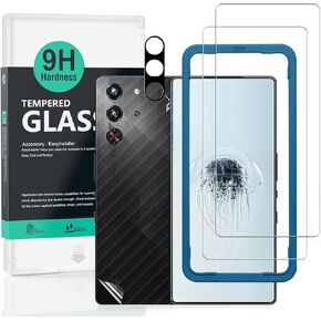 Ibywind Screen Protector for ZTE Nubia Red Magic 10 Pro/10 Pro+ 5G 6.85"(2 Pack),9H Hardness Tempered Glass,with 1Pc Camera Lens Protector,1Pc Back Carbon Fiber Film,Easy to Install