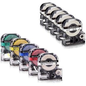 Absonic 10 Pack Compatible Label Tape Replacement for Epson LK Tape LK-4WBN LC-4WBN LC 4WBN9 LK-4LBP LK-4RBP LK-4YBW LK-4GBP 12mm 1/2 Cartridge Work for LabelWorks LW300 LW400 LW500 LW700 Label Maker