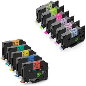 11 Pack, Compatible Brother TZE-MQ531/MQE31/MQF31/MQP35/MQG35/MQG3/TZeMQ835/TZeMQL35/TZeT535 12mm 0.47 inch, Black on White/Purple/Blue/Pink/Mint Green/Berry Pink/Lime Green/Clear/Grey/Gold