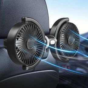 Backseat Car Fan for Kids, 360° Rotatable USB Dual Head Fans for Cars, Separate Control Cars Seat Fans Powerful 3-Speed Vehicle rear headrest Air Circulation Cooling Fan for SUV Truck Sedan