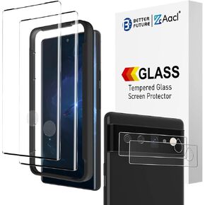 [Fingerprint Compatible] 2 Pack 3D Tempered Glass for Google Pixel 6 Pro Screen Protector + 2 Pack Camera Lens Protector, [Fingerprint Unlock][Anti-Scratch][Work with Case]