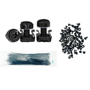 Server Rack Mounting Screws and Cage Nuts, M6 for Server Racks, Cabinets, Rack Mount Screws and Square Insert Nuts W/Self-Locking Cable Ties (50)