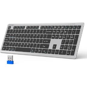 TECKNET Bluetooth Keyboard, Full Size Wireless Keyboard Rechargeable, 4-Device Free Switching (2.4G+BT), Quiet Typing & 12 Multimedia Keys, Keyboard with Adjustable Stand for PC/Laptop/Smart TV/Phone