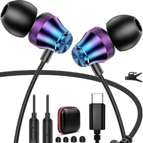 USB C Headphones Type C Earbuds for iPhone 16 Pro Max 16e 15 In-Ear Noise Canceling Volume Control Mic Android Wired Earphone for iPad A16 11 10 Samsung S24 S25 A53 A26 A36 A56 Pixel 9 9a Laptop Green