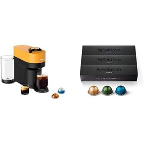 Nespresso Vertuo Pop+ Coffee and Espresso Maker by De'longhi ، المانجو ، مع كبسولات حليب Aeroccino و vertuo خط